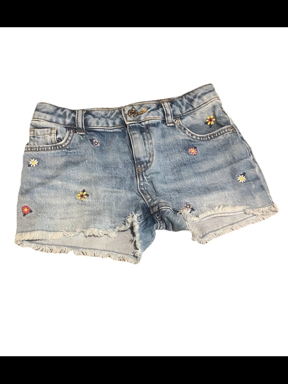 Cat & Jack Girl's Floral Embroidered Denim Jean Shorts Size Small (6/7) Stretch